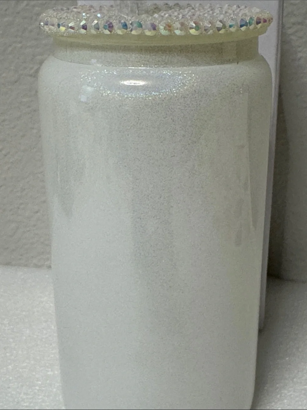 ✨🤍 Iridescent White Glitter Tumbler w/ Rhinestone Lid – Glam Sparkle Cup | 16oz